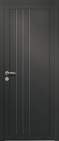 Panneau de porte d’entrée en aluminium laqué ACAJOU coloris RAL 2100 noir finitions sablé