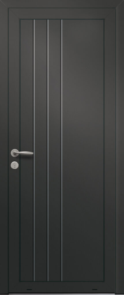 Panneau de porte d’entrée en aluminium laqué ACAJOU coloris RAL 2100 noir finitions sablé