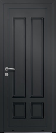 Panneau de porte d’entrée en aluminium laqué ALCOR coloris RAL 2100 noir moulures embouties finitions sablé