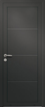 Panneau de porte d’entrée en aluminium laqué AMANDE coloris RAL 2100 noir finitions sablé