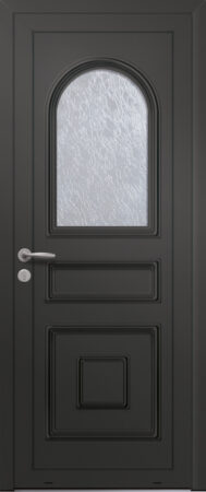 Panneau de porte d’entrée vitré en aluminium laqué ANTARES 1L coloris RAL 2100 noir moulures embouties finitions sablé