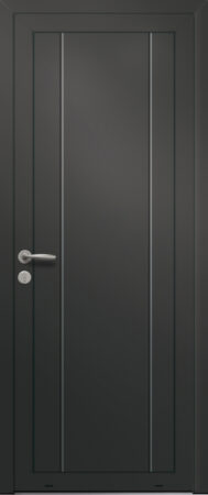 Panneau de porte d’entrée en aluminium laqué ARDOISE coloris RAL 2100 noir finitions sablé