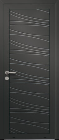 Panneau de porte d’entrée en aluminium laqué BRUNELLE coloris RAL 2100 noir finitions sablé