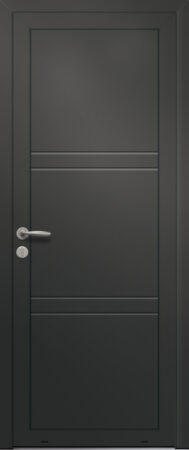 Panneau de porte d’entrée en aluminium laqué COQUELICOT coloris RAL 2100 noir finitions sablé