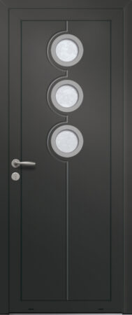 Panneau de porte d’entrée vitré en aluminium laqué FAUVE 3 coloris RAL 2100 noir finitions sablé pièces décoratives en aluminium