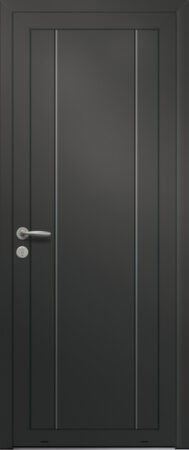 Panneau de porte d’entrée en aluminium laqué FLECHE coloris RAL 2100 noir finitions sablé