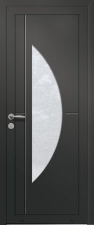 Panneau de porte d’entrée vitré en aluminium laqué LAVANDE 1 coloris RAL 2100 noir finitions sablé