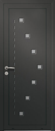 Panneau de porte d’entrée en aluminium laqué MENTHE coloris RAL 2100 noir finitions sablé pièces décoratives en aluminium