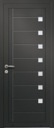 Panneau de porte d’entrée vitré en aluminium laqué MIEL 7 coloris RAL 2100 noir finitions sablé