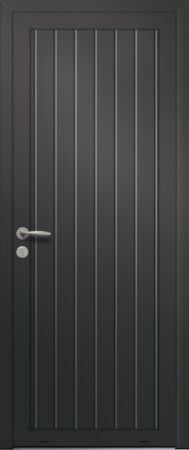 Panneau de porte d’entrée en aluminium laqué ORDONNEE coloris RAL 2100 noir finitions sablé