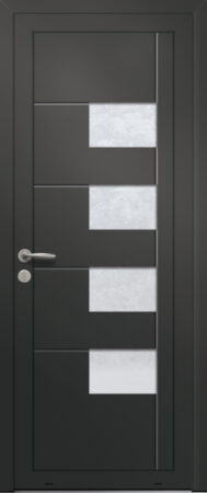 Panneau de porte d’entrée vitré en aluminium laqué PISTACHE 4 coloris RAL 2100 noir finitions sablé