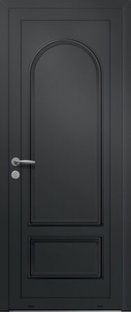 Panneau de porte d’entrée en aluminium laqué POLARIS coloris RAL 2100 noir moulures embouties finitions sablé