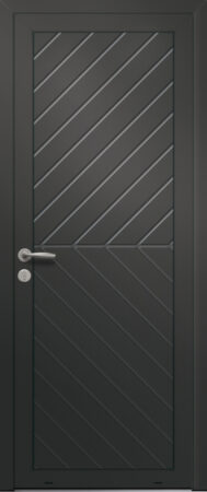 Panneau de porte d’entrée en aluminium laqué SINOPLE coloris RAL 2100 noir finitions sablé