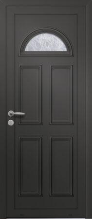 Panneau de porte d’entrée vitré en aluminium laqué SIRIUS 1 coloris RAL 2100 noir moulures embouties finitions sablé