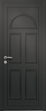 Panneau de porte d’entrée en aluminium laqué SIRIUS coloris RAL 2100 noir moulures embouties finitions sablé