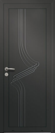 Panneau de porte d’entrée en aluminium laqué VERMEIL coloris RAL 2100 noir finitions sablé