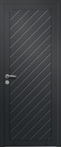 Panneau de porte d’entrée en aluminium plaxé DIAGONALE coloris film gris quartz RAL 7039