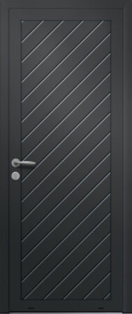 Panneau de porte d’entrée en aluminium plaxé DIAGONALE coloris film gris quartz RAL 7039