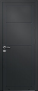 Panneau de porte d’entrée en aluminium plaxé DIRECTRICE coloris film gris quartz RAL 7039