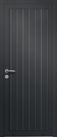 Panneau de porte d’entrée en aluminium plaxé ORDONNEE coloris film gris quartz RAL 7039