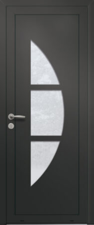 Panneau de porte d’entrée vitré en aluminium plaxé RIO 3 coloris film gris quartz RAL 7039