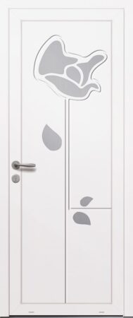 Panneau de porte d’entrée en PVC ACONIT RAL 9016 blanc avec pièces décoratives en aluminium