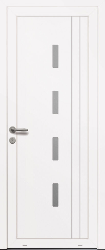 Panneau de porte d’entrée PVC ASPIC blanc et pièces décoratives aluminium