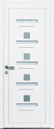 Panneau de porte d’entrée PVC vitré BAUDELAIRE 5 blanc et pièces décoratives en aluminium