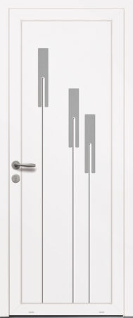 Panneau de porte d’entrée PVC HARPIE blanc et pièces décoratives aluminium