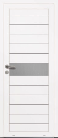 Panneau de porte d’entrée PVC ONDINE blanc et pièce décorative aluminium