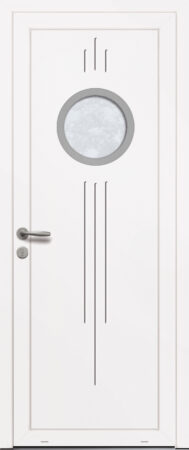 Panneau de porte d’entrée PVC vitré PROUST 1 blanc et pièce décorative en aluminium