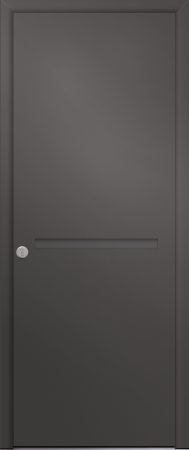 Porte d’entrée moderne CALCITE A en aluminium poignée intégrée à la couleur de l'ouvrant coloris RAL 7022 Finitions granité gamme PASSAGE