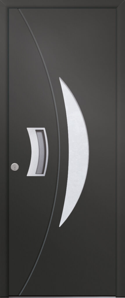 Porte d’entrée vitrée moderne en aluminium SILICE 1 poignée design intégrée en inox coloris RAL noir 7016 Finitions mat gamme PASSAGE