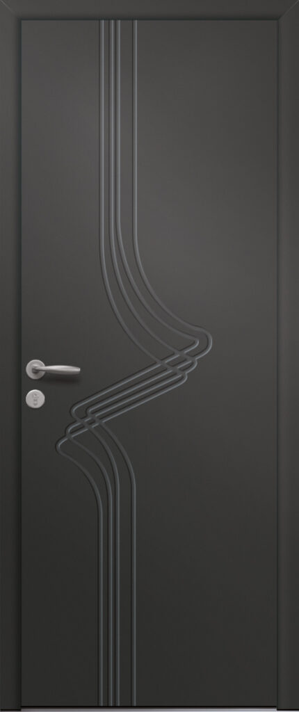 Porte d’entrée moderne VERMEIL en aluminium poignée new york coloris RAL 7016 Finitions granité gamme PASSAGE