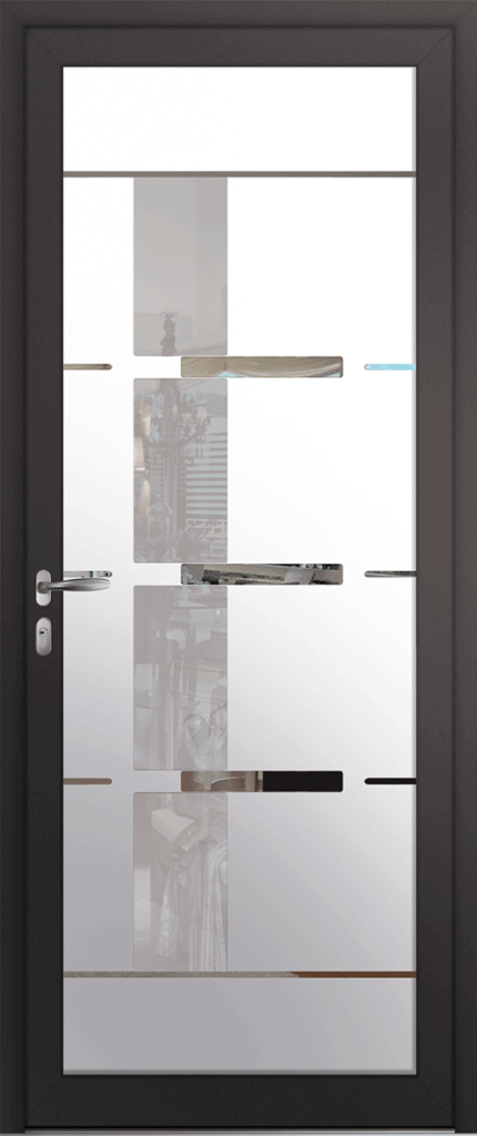 Porte d’entrée grand vitrage moderne BLAVET en aluminium poignée NEW YORK coloris RAL 7016 noir Finitions mat gamme PASSAGE