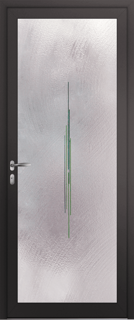 Porte d’entrée grand vitrage moderne ROYA en aluminium poignée NEW YORK coloris RAL 7016 noir Finitions mat gamme PASSAGE