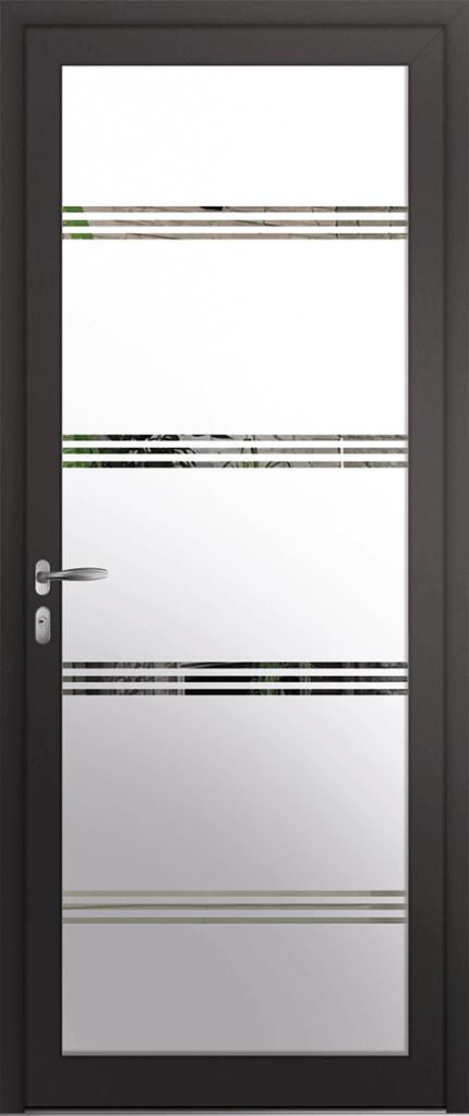 Porte d’entrée grand vitrage moderne SALOUM en aluminium poignée NEW YORK coloris RAL 7016 noir Finitions mat gamme PASSAGE