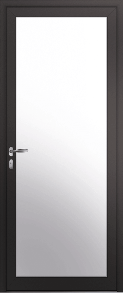 Porte d’entrée grand vitrage moderne SANAGA en aluminium poignée NEW YORK coloris RAL 7016 noir Finitions mat gamme PASSAGE