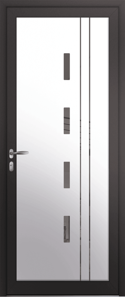 Porte d’entrée grand vitrage moderne SEVERN en aluminium poignée NEW YORK coloris RAL 7016 noir Finitions mat gamme PASSAGE