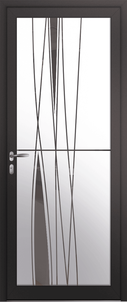 Porte d’entrée grand vitrage moderne TUMEN en aluminium poignée NEW YORK coloris RAL 7016 noir Finitions mat gamme PASSAGE