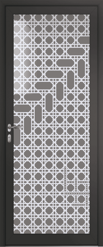 Porte d’entrée grand vitrage moderne impression blanche ZIP en aluminium poignée NEW YORK coloris RAL 7016 noir Finitions mat gamme PASSAGE