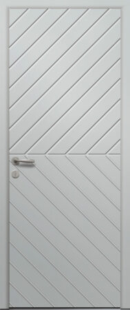 Porte d’entrée moderne SINOPLE en aluminium poignée NEW YORK coloris RAL 9006 aluminium blanc finitions granité gamme PASSAGE