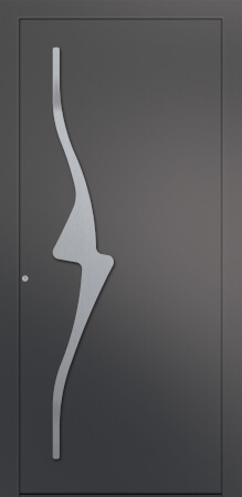 Porte d’entrée moderne ASPIRATION ASP1 en aluminium poignée barre de tirage design verticale inox coloris RAL 7016 gris anthracite finitions mat gamme CARPE DIEM