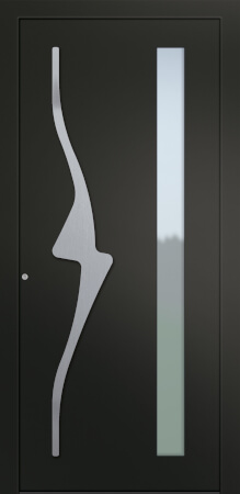 Porte d’entrée vitrée moderne ASPIRATION ASV2 en aluminium poignée barre de tirage design verticale inox coloris RAL 9005 noir finitions granité gamme CARPE DIEM