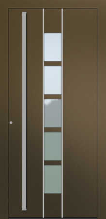Porte d’entrée vitrée moderne CONTEMPLATION ASV2 en aluminium poignée barre de tirage verticale en inox coloris RAL 2525 bronze finitions métallisé gamme CARPE DIEM