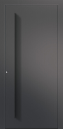Porte d’entrée moderne ILLUSION ASP1 en aluminium poignée en saillie à la couleur de l'ouvrant coloris RAL 7012 granité gamme CARPE DIEM