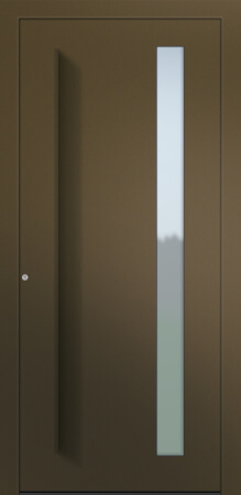 Porte d’entrée vitrée moderne ILLUSION ASV1 en aluminium poignée en saillie à la couleur de l'ouvrant coloris RAL 2525 bronze finitions métallisé gamme CARPE DIEM