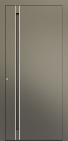 Porte d’entrée moderne MIRAGE ASP2 en aluminium poignée intégrée et joncs alunox coloris RAL 7034 gamme CARPE DIEM