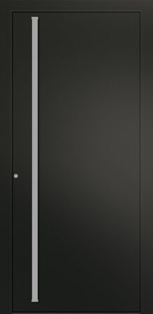 Porte d’entrée moderne UTOPIE ASP1 en aluminium poignée barre de tirage verticale inox coloris RAL 2100 noir Finitions sablé gamme CARPE DIEM