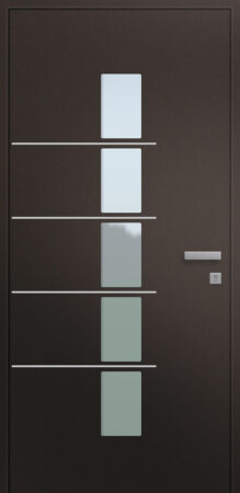 Porte d'entrée vitrée haut de gamme en aluminium CONTEMPLATION ASV1 face intérieure poignée prestige et joncs alunox